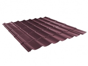 Металлочерепица Супермонтеррей, 0,50 мм, 350*21 RAL 3005 винно красный глянец