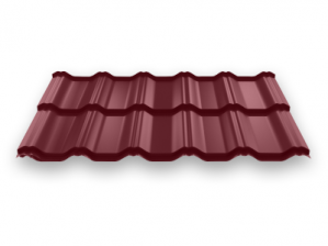 Модульная металлочерепица Вилейская волна, 0,45 мм, 350*20 мм RAL 3005 винно красный мат