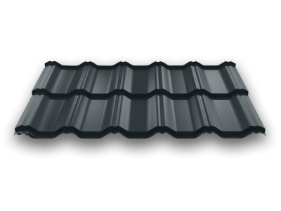 Модульная металлочерепица Вилейская волна матовая, 0,50 мм, 350*30 RAL 7011 стальной серый бархат фото 1