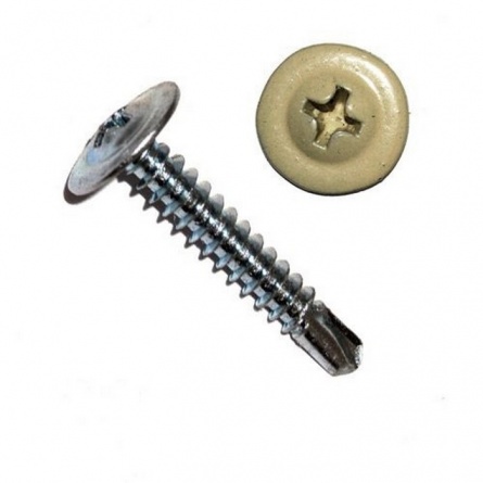 Саморез с прессшайбой 4,2х16, со сверлом, RAL 1014 фото 1