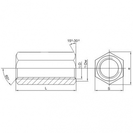 Гайка удлиняющая, переходная М12, цинк, DIN 6334 фото 1